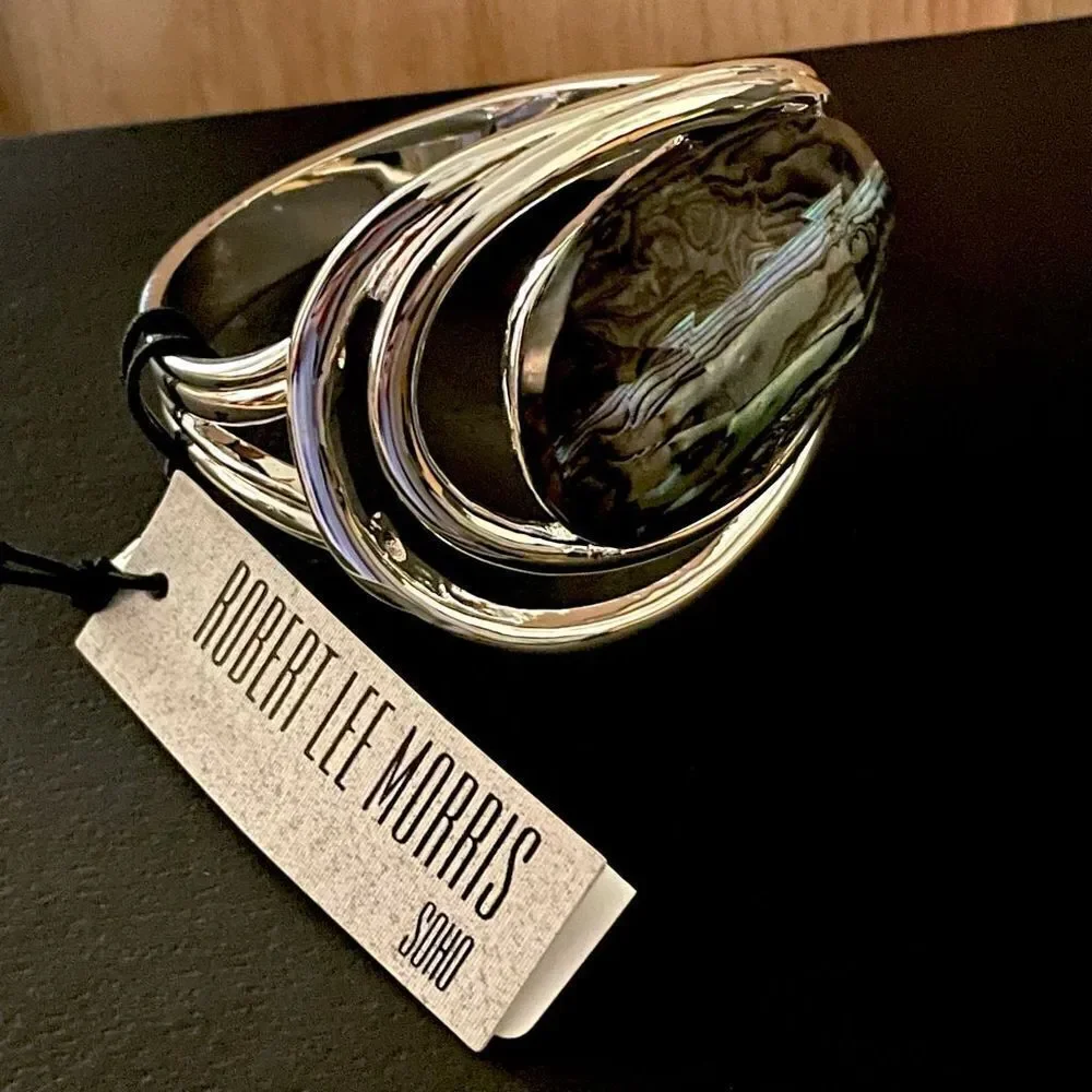 NWT Robert Lee Morris Silver Abalone Hinged Bangle New, So Beautiful!!!